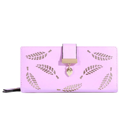 Women Wallet PU Leather Purse Female Long Wallet Gold Hollow Leaves Pouch Handbag For Women Coin Purse Card Holders Clutch Good Vibrations