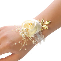 Bridesmaid Faux Rose Bracelet Wedding Wrist Corsage Polyester Ribbon Pearl Bow Bridal Gifts Hand Flowers Party Prom Accessories Good Vibrations