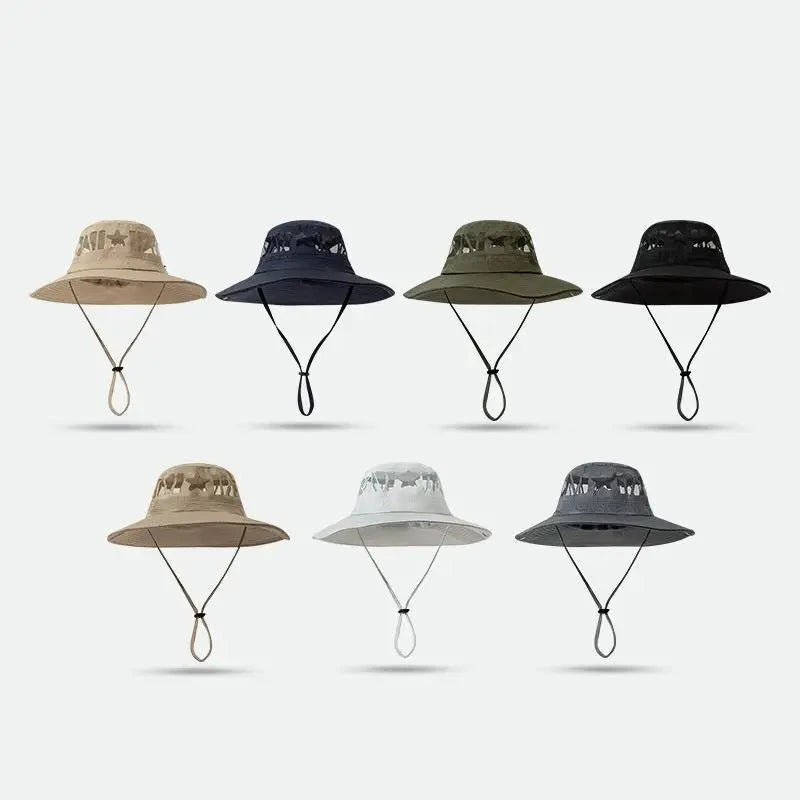 Summer Hats For Men Women Unisex Cowboy Hat Big Brim Fishing Hat Outdoor Fisherman Cap Sunscreen Mountaineering Hiking Sun Hat Good Vibrations