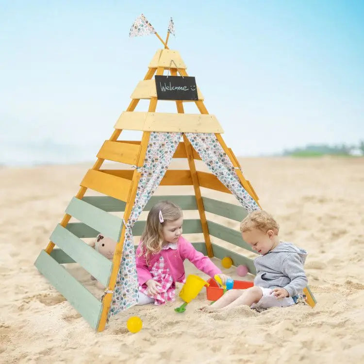 Indoor and Outdoor Triangle Hideaway Playhouse with Removable Chalkboard Good Vibrations