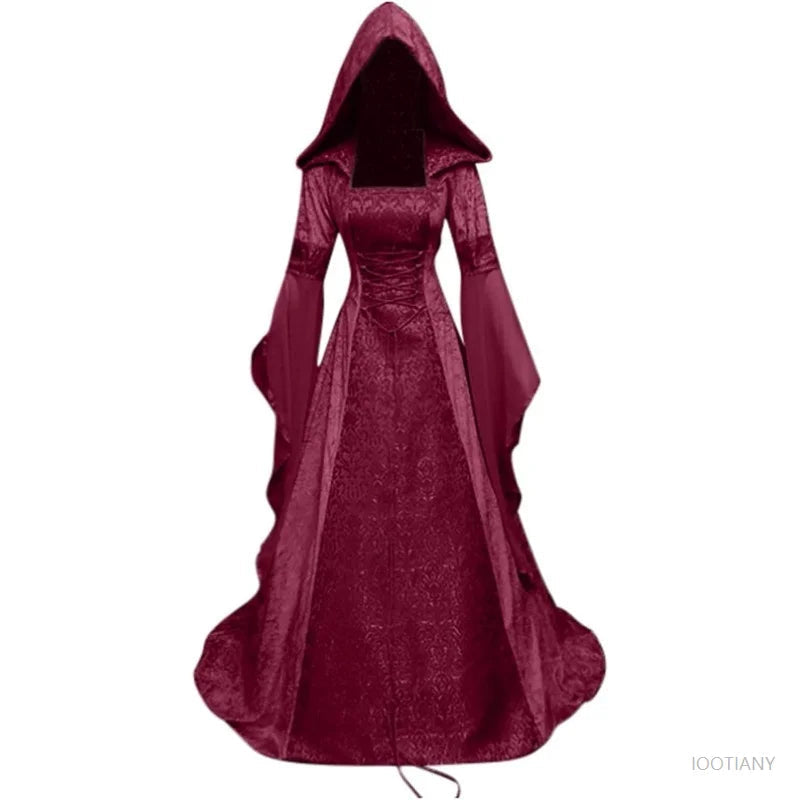 Halloween Women Hooded Gothic Dress Costume Cosplay Medieval Corset Renaissance Victorian Dresses Retro Style Holiday Party Good Vibrations