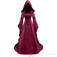 Halloween Women Hooded Gothic Dress Costume Cosplay Medieval Corset Renaissance Victorian Dresses Retro Style Holiday Party Good Vibrations