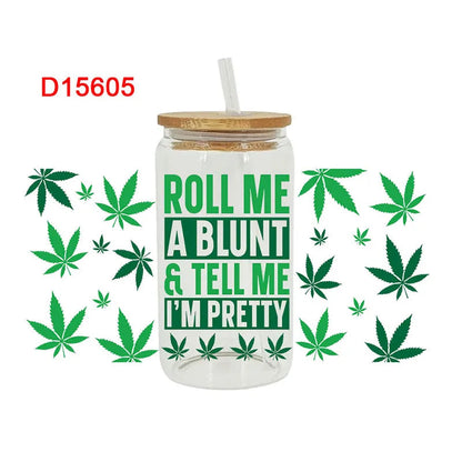UV DTF Weed Cannibas Leaf Plants Valentine's Day For 16oz Libbey Glass Can Wrap  D15414 Good Vibrations Adult Super Store