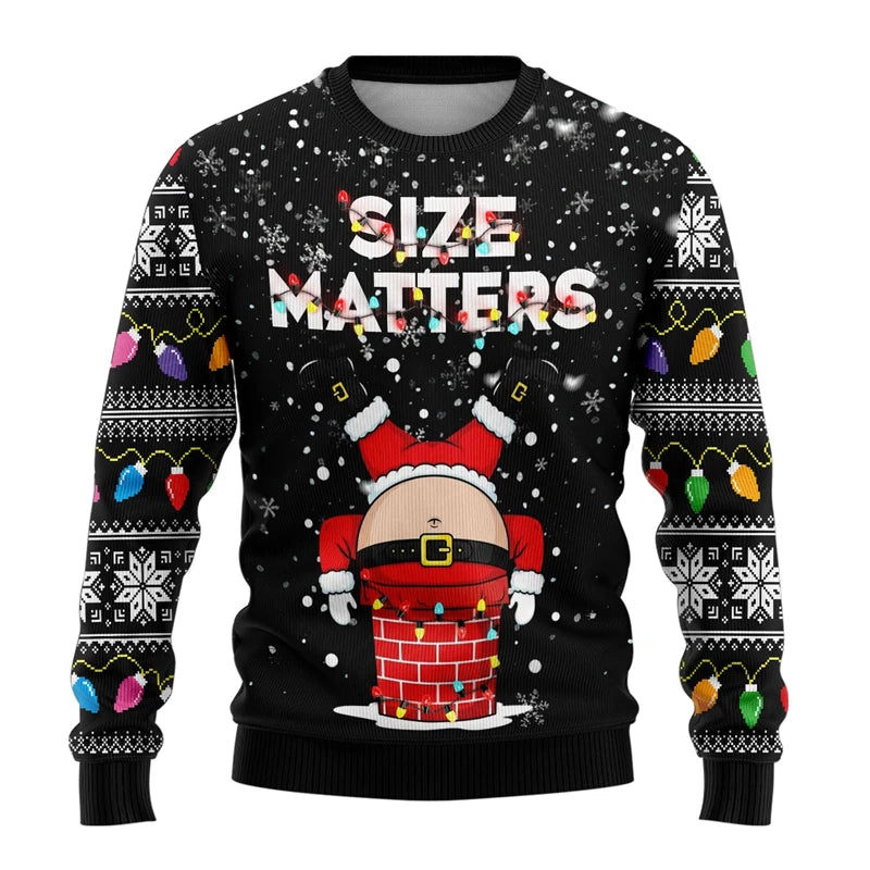 Funny Santa Claus Graphic Ugly Christmas Sweater Fashion Autumn Streetwear 3D Printed Sweatshirts Loose Breathable Pullovers Good Vibrations