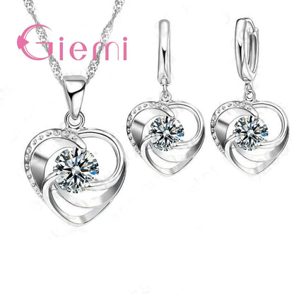 Charming Love Shape Crystal Necklace Elegant Women Wedding Ceremony Ear Jewelry 925 Sterling Silver Pendant Chain Good Vibrations