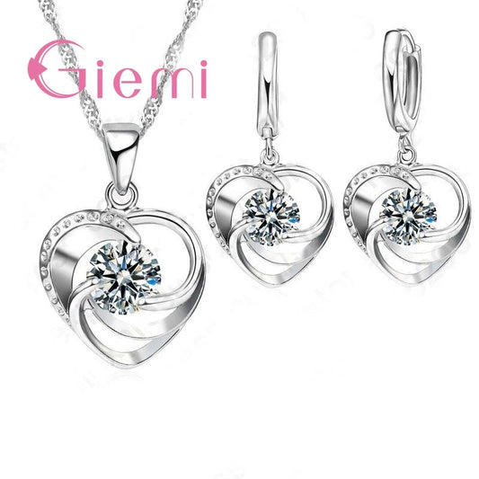 Charming Love Shape Crystal Necklace Elegant Women Wedding Ceremony Ear Jewelry 925 Sterling Silver Pendant Chain Good Vibrations
