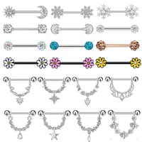 2pcs Stainless Steel Shield Bar Barbell Nipple Piercing Jewelry for Women Both Sides Screwed Sun Moon Flower Star Nipple Rings Good Vibrations Adult Super Store