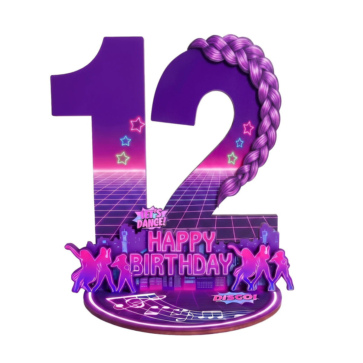 purple disco Music Dance Party Supplies，purple Birthday Centerpiece for Party Decor Wooden Table Photo Prop Number Sign Good Vibrations