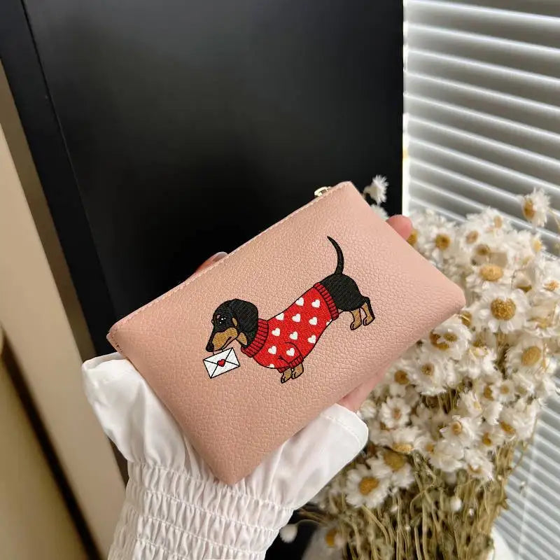 1PC Cartoon Dachshund Coin Purse PU Leather Zipper Wallet Cute Dog Card Holder Small Change Purse Mini Wallet Pouch Good Vibrations