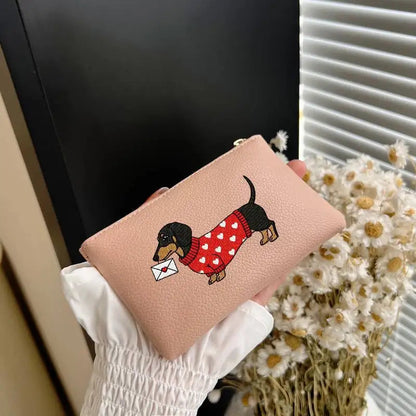 1PC Cartoon Dachshund Coin Purse PU Leather Zipper Wallet Cute Dog Card Holder Small Change Purse Mini Wallet Pouch Good Vibrations
