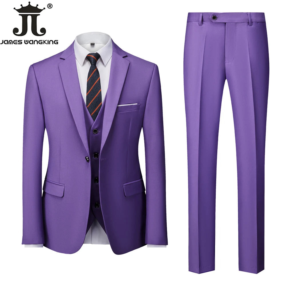 18 Color M-6XL ( Jacket + Vest + Pants ) Boutique Solid Color Men's Official Business Suit Bride's Wedding Dress Party Male Suit Good Vibrations