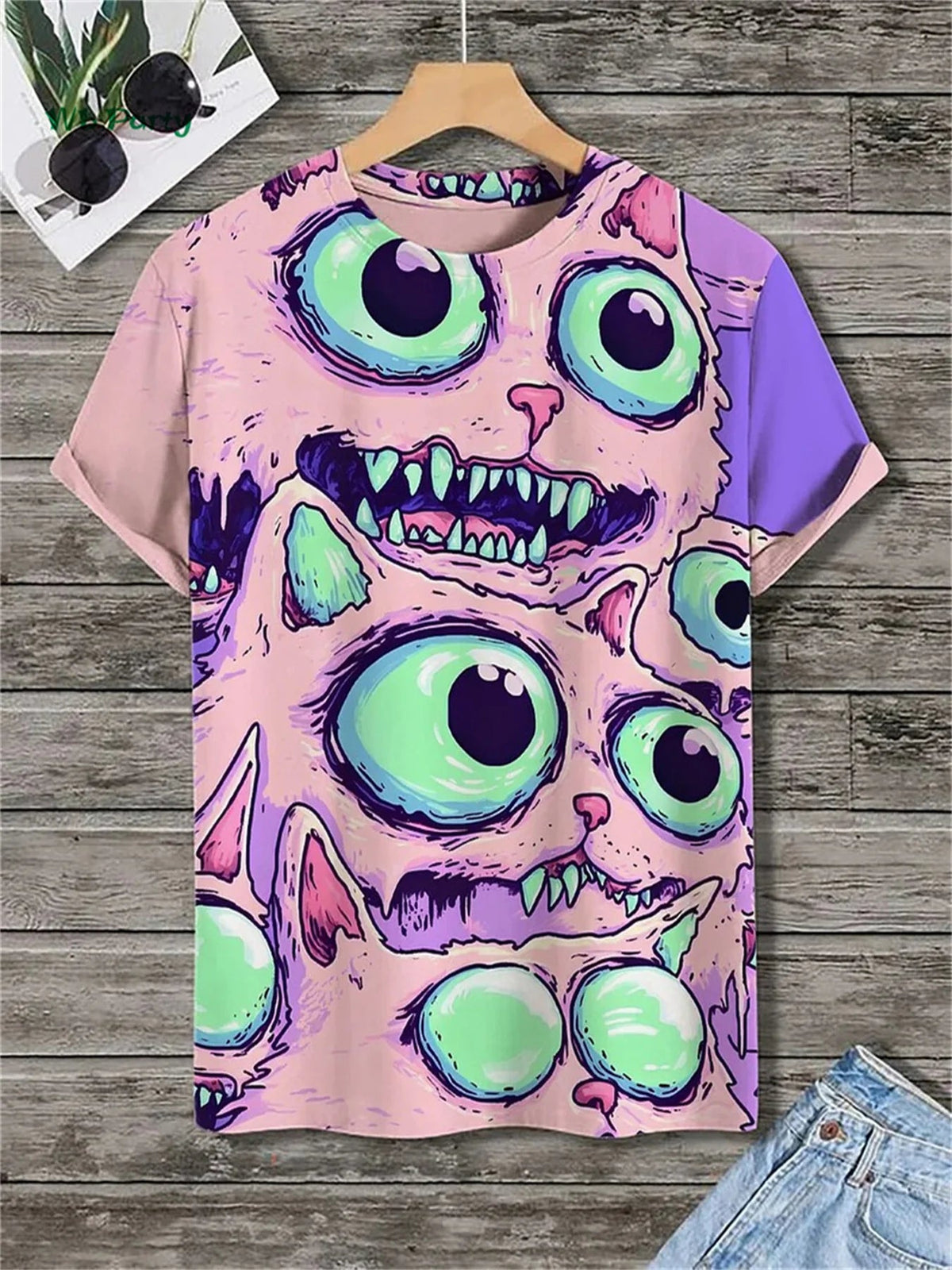 Cat Pattern Men's T-Shirt 3D Print Funny Animal Short Sleeve T-Shirt Oversized Tops Summer Daily Outdoor Casual Men's Clothing Good Vibrations