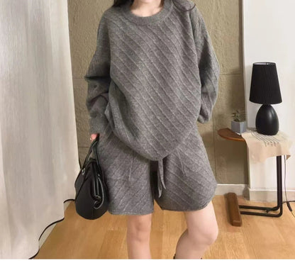2025 New Sweater Set for Women Autumn Knitted Top and Skirt Fashion Loose Two-Piece Set Good Vibrations