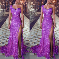 2025 Women's Wedding Party Dress Evening Elegant Sexy Deep V Neck One Shoulder Sleeveless Sequined Long Maxi Dresses For Women Good Vibrations
