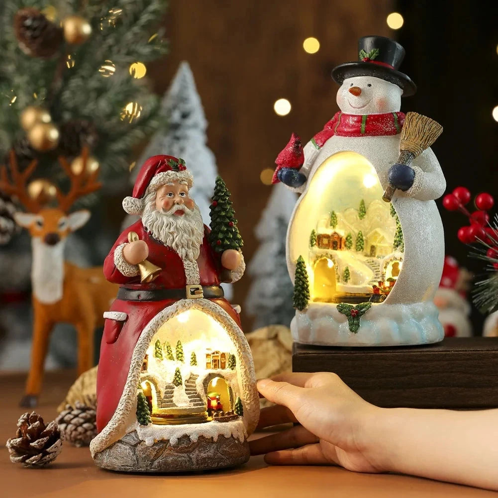 Christmas Ornament Decorations Christmas Resin Santa Snowmen Ornament With Lights Moving Train And Music Festive & Party Decor Good Vibrations