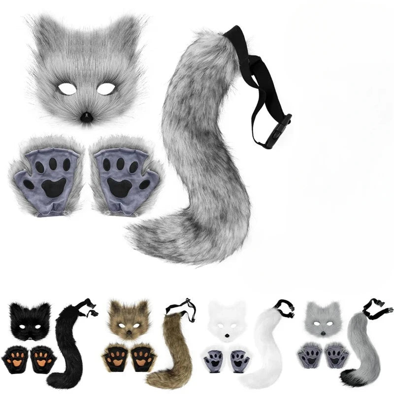 Foxes Mask+Tail +Gloves Set Halloween Cosplays Costume Accessorie Theme Party Dress Up Props Carnival Party Costumes Accessories Good Vibrations