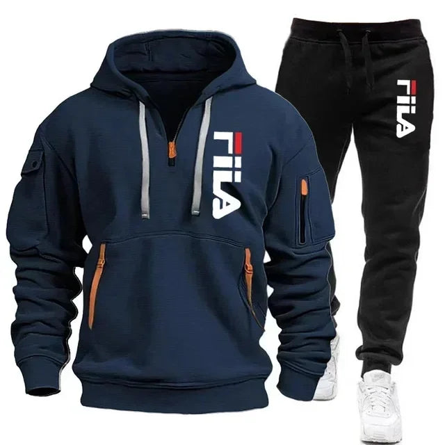 Spring and Autumn street new men's zipper hoodie + pants two-piece set, outdoor multi-pocket men's casual pullover sports suit Good Vibrations