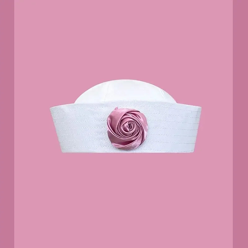 Y2K Striped Bow Flower Rhinestone Sailor JK Beret Navy Hats for Women Summer Niche Flipped Nurse Cosplay Beret Cap Sombreros Good Vibrations