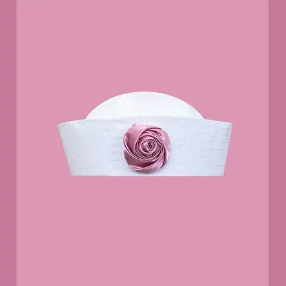 Y2K Striped Bow Flower Rhinestone Sailor JK Beret Navy Hats for Women Summer Niche Flipped Nurse Cosplay Beret Cap Sombreros Good Vibrations