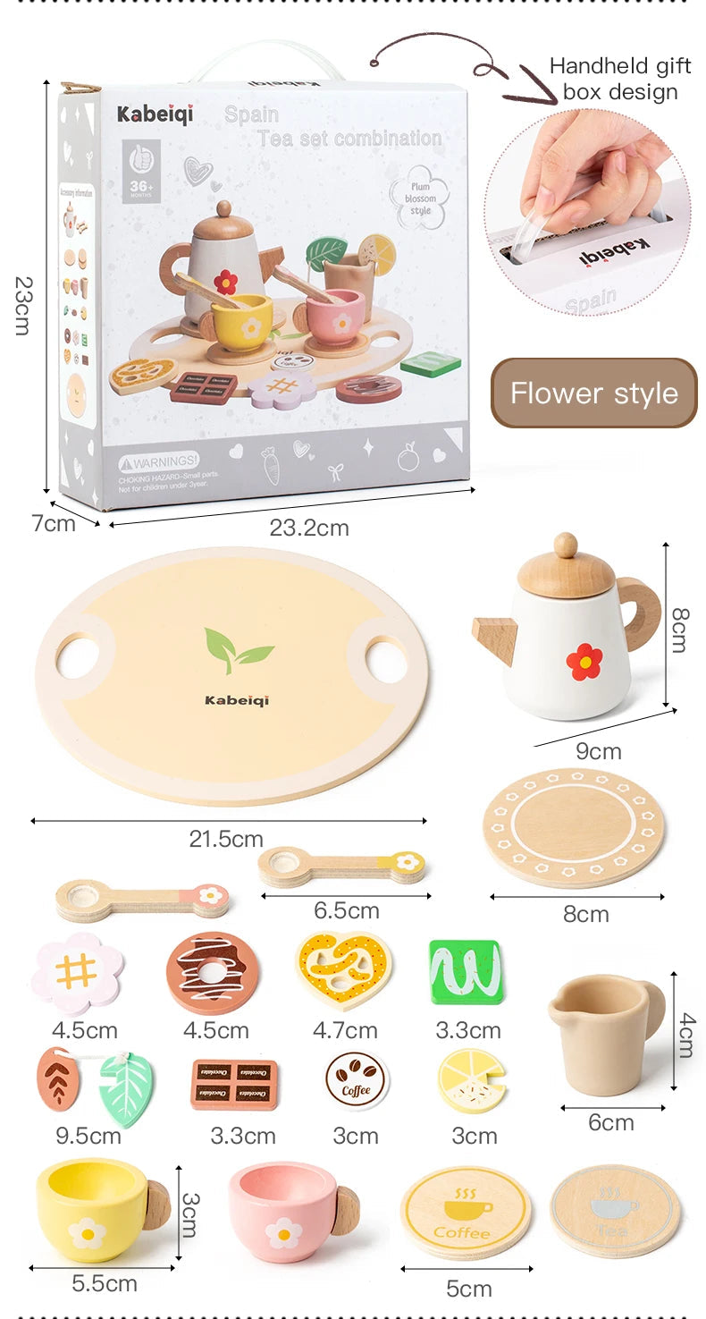 Wooden Kitchen Play Toys Kitchen Simulation Tea Set Afternoon Tea Activity Games Pretend Play Kitchen Accessories Toy for Kids Good Vibrations