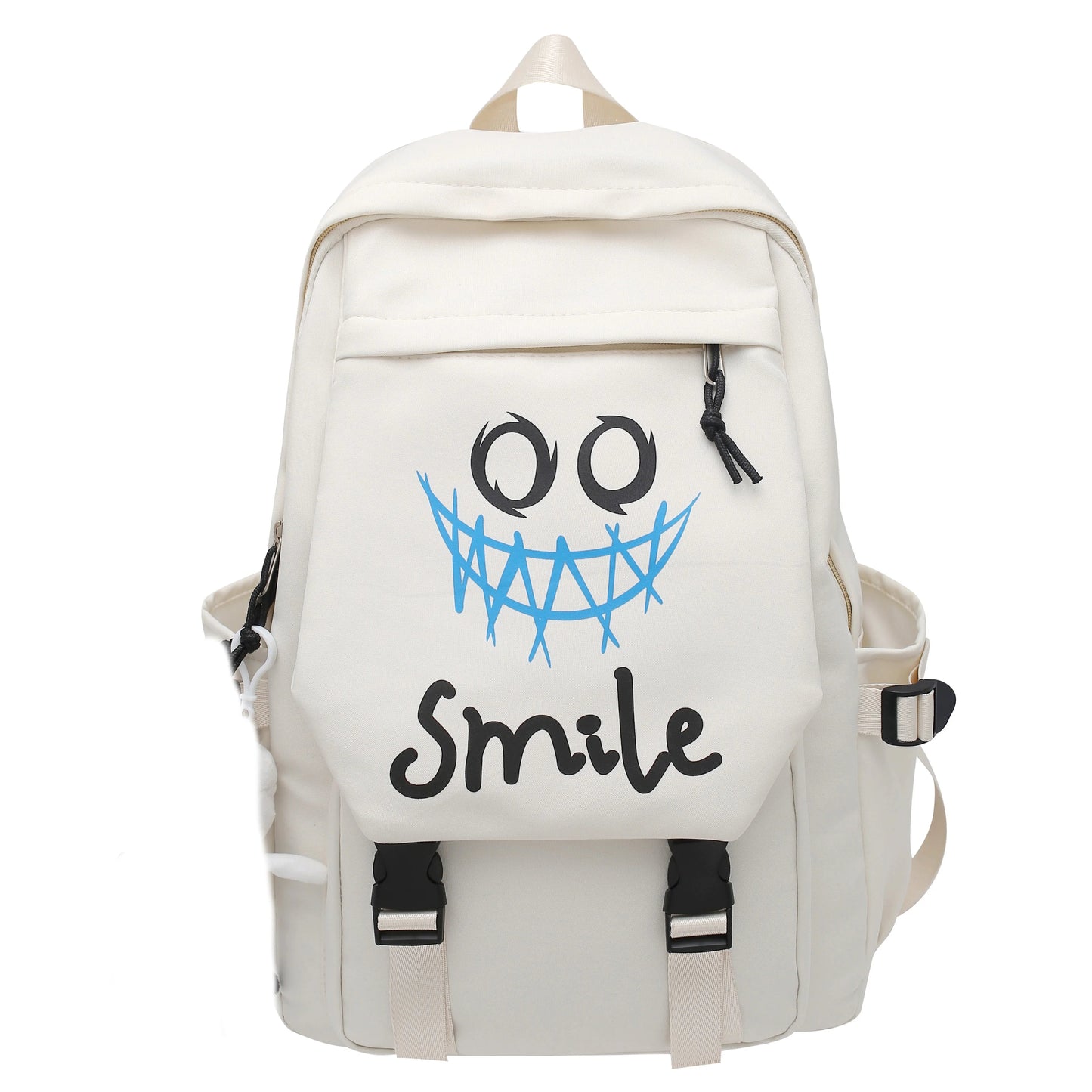 Pocket Front Backpack, Preppy Style Solid Color Nylon  Bookbag, Kawaii Large Capacity Double Handle School Bag Good Vibrations