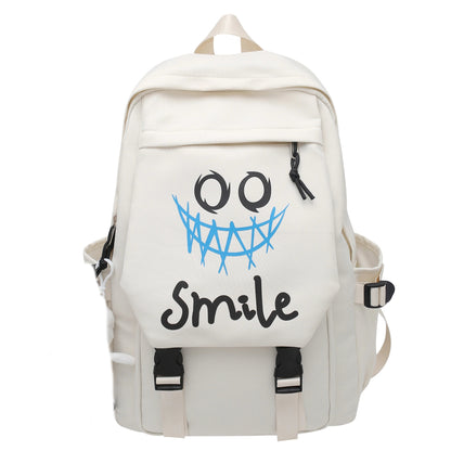 Pocket Front Backpack, Preppy Style Solid Color Nylon  Bookbag, Kawaii Large Capacity Double Handle School Bag Good Vibrations