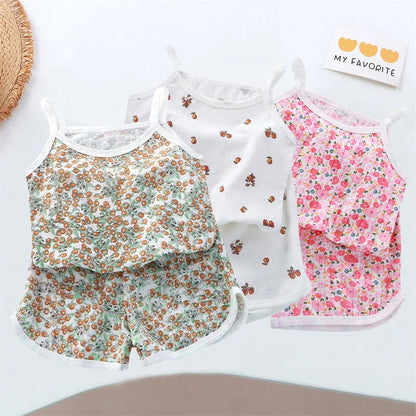 2026 New Kids Tops+shorts Set Summer Thin Baby Cotton Vest Sleeveless Loungewear Set for Girls Suit Good Vibrations