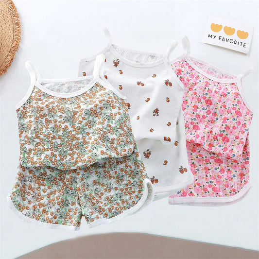 2026 New Kids Tops+shorts Set Summer Thin Baby Cotton Vest Sleeveless Loungewear Set for Girls Suit Good Vibrations
