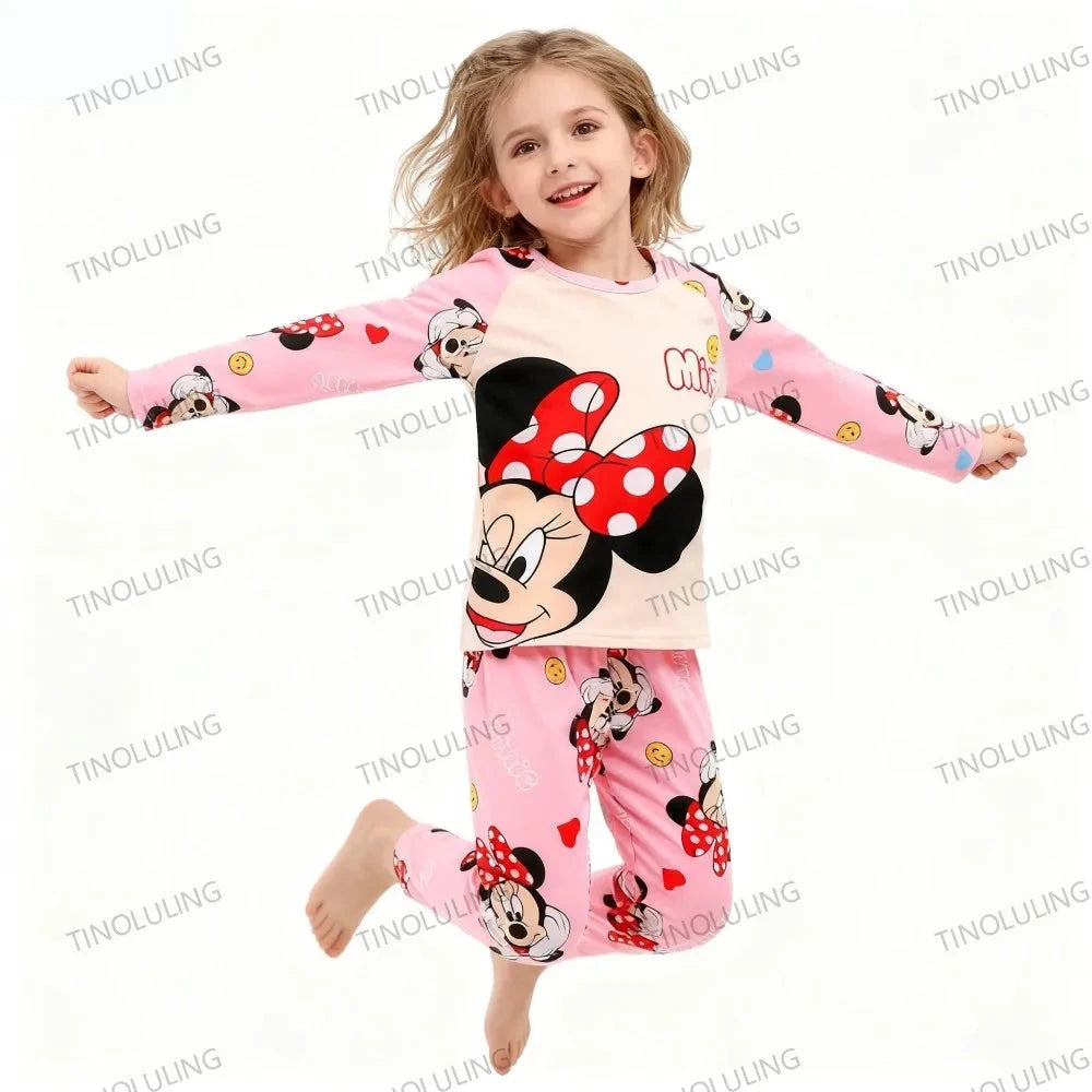 Children's Cartoon Stitch Pajamas Sets Boys Pijamas Girls Mickey Hello Kitty Sleepwear Comfortable Long Sleeve Nightwear Pjs Good Vibrations