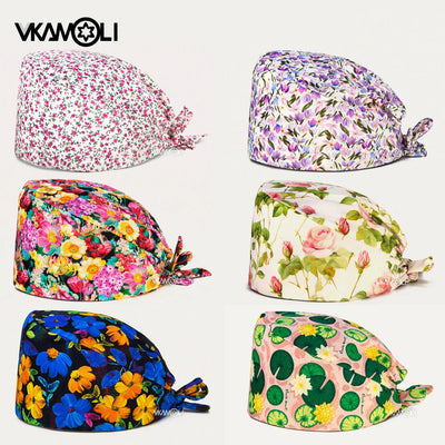 Flower printing hats scrubs women hats Health service Workers adjustable caps beauty salon Work Frosted cap lab pet store hats
