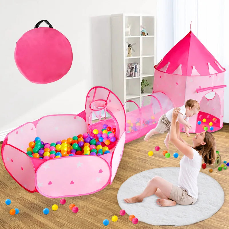 3 In 1 Kid Tent House Play Toy Tunnel Crawling Playhouse Castle Portable Children Ocean Ball Pool Pit Baby Folded Indoor Outdoor Good Vibrations