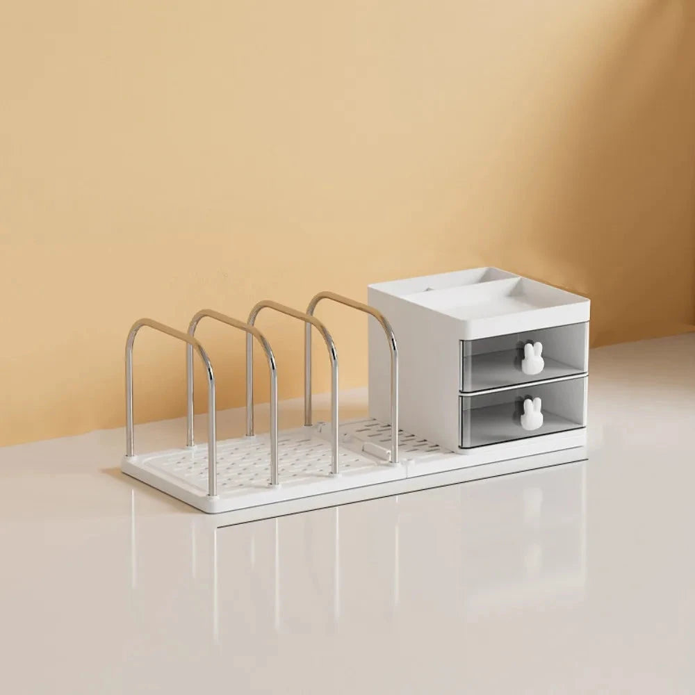 Six Grids Bookend Book Holder Save Space with Storage Box Desk Stand Bookshelf Durable Practical Books Storage Rack Good Vibrations