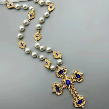 Cross Pendant Necklace with pearl Female Silver 925 and steel Jewelry For Women Fashion girls Good Vibrations