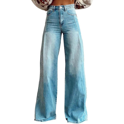 Summer Women's Large Hole Patchwork Jeans High Waist Wide Legs Trousers Cool Girl Casual Bottoms Female Denim Pants Good Vibrations