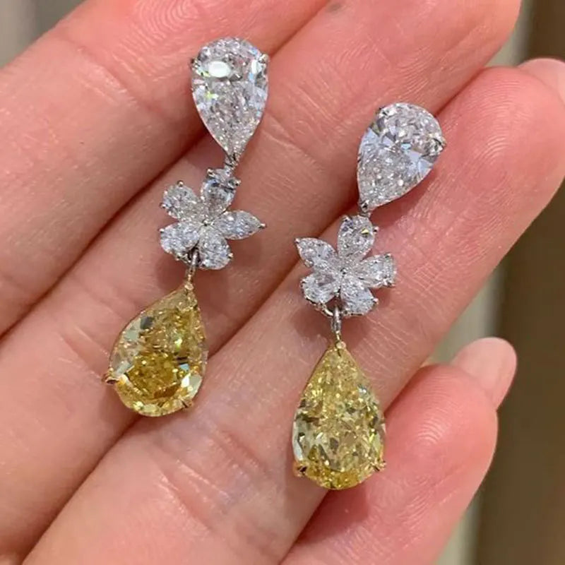 2026 Fashion Bright Yellow Crystal Earrings Female Engagement Party Jewelry Temperament Women Wedding Ceremony Accessories Good Vibrations