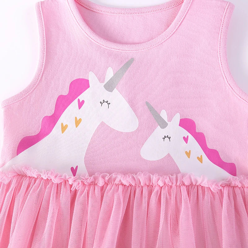 Little maven Summer Dress Kids Clothes Baby Girls 2026 New Cartoon Unicorn Princess Children's Clothing Mesh Dresses 2-7 Years Good Vibrations
