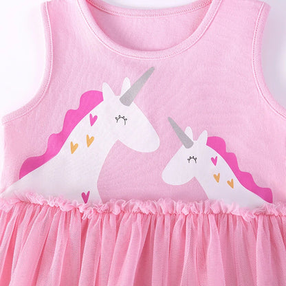 Little maven Summer Dress Kids Clothes Baby Girls 2026 New Cartoon Unicorn Princess Children's Clothing Mesh Dresses 2-7 Years Good Vibrations