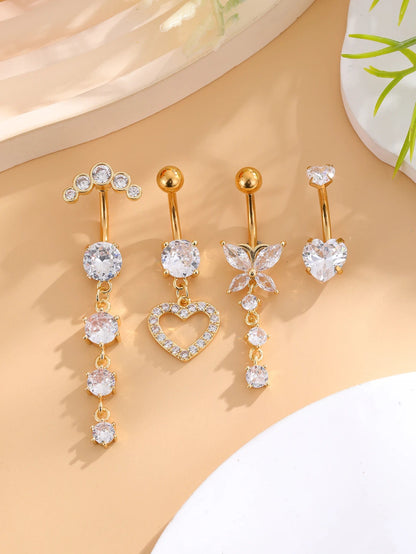 3-5pcs/Lot Belly Button Ring Sets Heart Butterfly Flower Dangled Belly Piercing Nombril 14G Curved Navel Rings Jewelry for Women Good Vibrations Adult Super Store