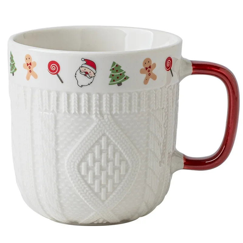 2Pcs/Set 12oz Ceramic Espresso Cups Porcelain Coffee Mugs Set for Tea Latte Cafe Mocha Couple Cozy Sweater Cups Christmas Gift L Good Vibrations