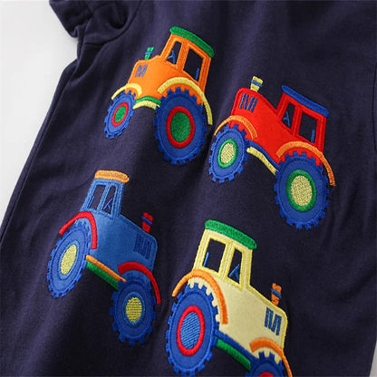 Jumping Meters 2-7T Summer Clothing Sets Truck Embroidery  Boys Girls Cotton Fashion Children's Clothing Sets Hot Selling Suits Good Vibrations