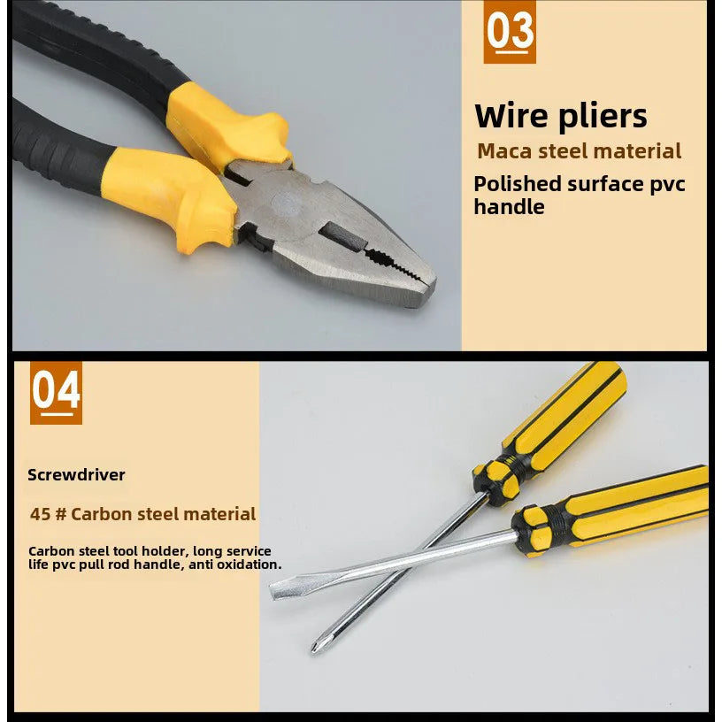 9pcs/set Hand Tool Set Gift Hardware Tool Set Home Handmade Combination Toolbox with Claw Hammer Wire-cutters Screwdriver Good Vibrations
