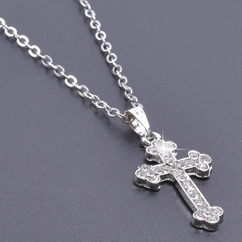Cross Charm Necklace Crystal Pendant Necklaces For Women Men Accessories Rhinestone Christ Crosses Choker Gift Fashion Jewelry Good Vibrations