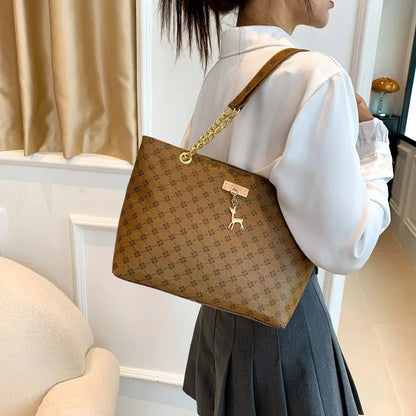 New Presbyopia Handbag Texture Soft Leather Large Capacity Tote Women Bag With Hanging Accessories Shoulder Bag Good Vibrations