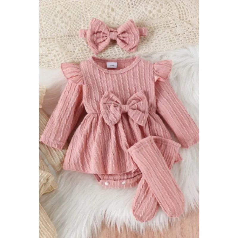 Autumn Winter Baby Girl Sets Purple Green Pink Red Ruffle Long Sleeve Bodysuit+Socks+Headwear Infant Birthday Party Wear D0141 Good Vibrations