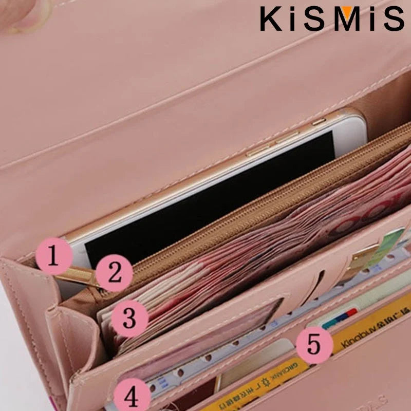 KISMIS Wallets for Women Cute Pink Pocket Womens Wallets Purses Plaid PU Leather Long Wallet Hasp Phone Bag Money Coin Pocket Ca Good Vibrations