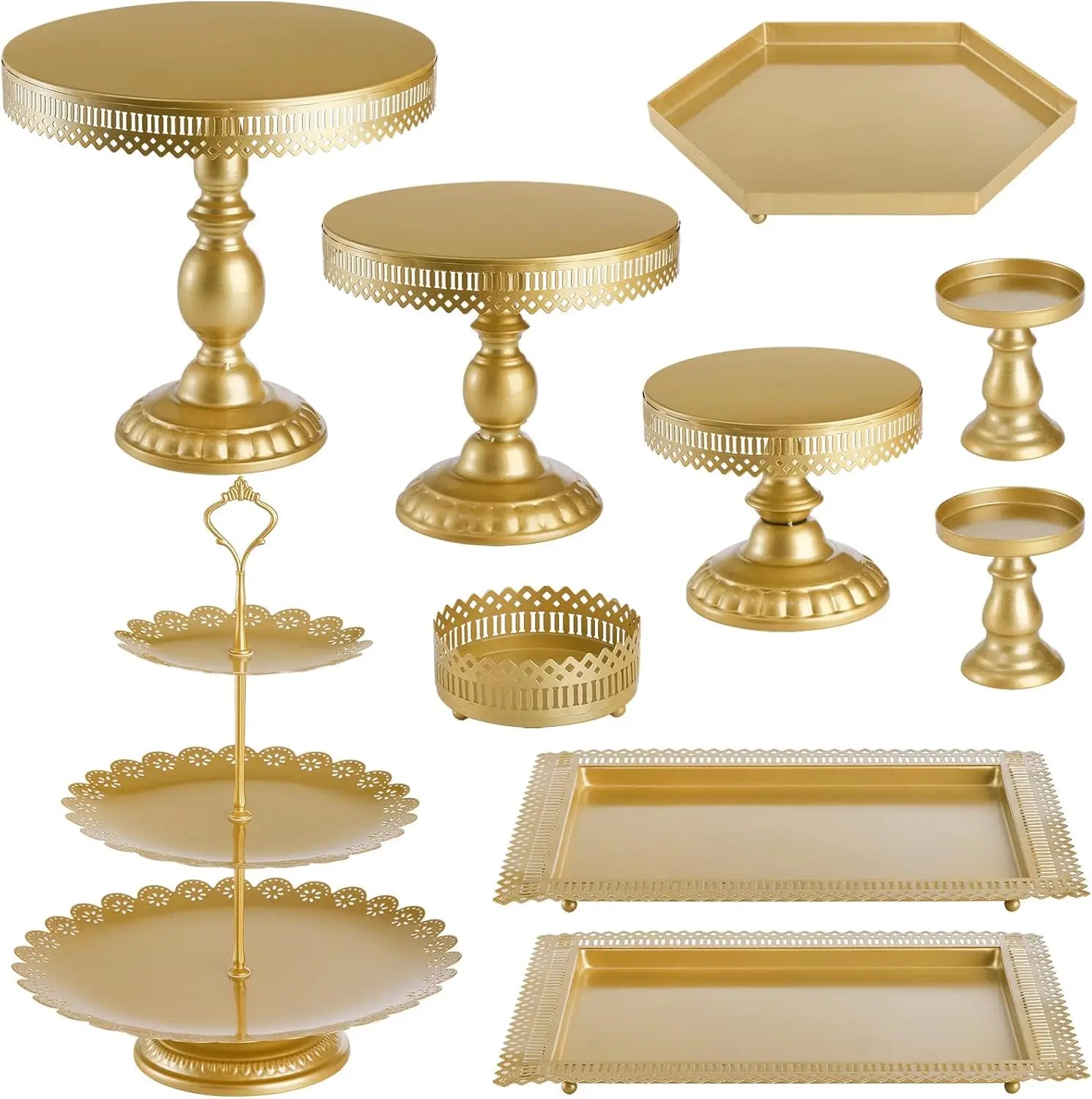 Set of 10 Cake Stand, Metal Cupcake Stand Set with Multiple Combination Styles, Dessert Plate Cake Serving Tray Candy Fruit Good Vibrations