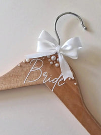 Wooden Bride  Hanger Faux Pearl Elegant Wedding Decor Ideal Gift Clothes Hanger With Ribbon For Wedding Dresses Suits Wedding Good Vibrations