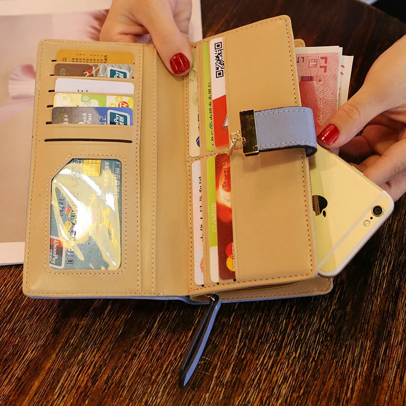 Women Wallet PU Leather Purse Female Long Wallet Gold Hollow Leaves Pouch Handbag For Women Coin Purse Card Holders Clutch Good Vibrations