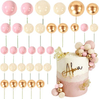 32Pcs/set Ball Cake Toppers Pink Gold Pearl Balls Cupcake Topper Flags for Kids Birthday Party Wedding Decorations Baby Shower Good Vibrations