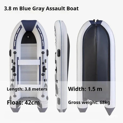 5–6 Person Inflatable Assault Boat 3.8m PVC Fishing Raft with Aluminum Floor, Anti-Collision Design & Rowing Accessories Good Vibrations